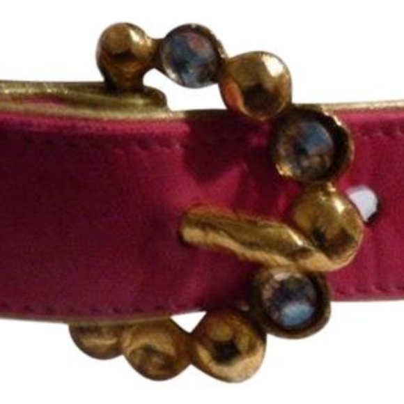 Emanuel Ungaro Hot Pink Leather Gold Piping Belt